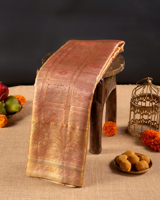 Gold Pure Tissue Silk Saree with Intricate Detailing & Rich Pallu
