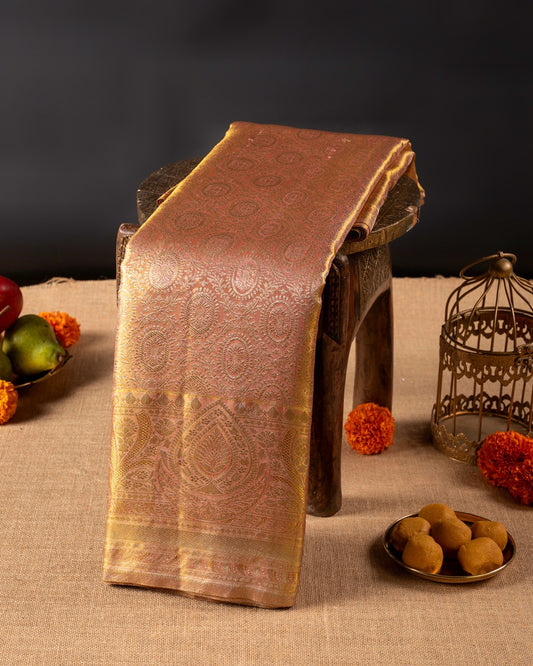 Peach Pure Tissue Silk Saree with Intricate Detailing & Rich Pallu