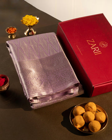 Pastel Purple Pure Tissue Silk Saree with Diamond Motifs and Rich Pallu
