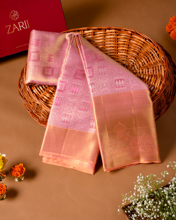 Peach Pure Tissue Silk Brocade Saree with Inntricate Border and Rich Pallu