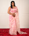 Noor-e-Gul - Pastel Pink Floral Glass Tissue Saree with Pearl & Sequin Embellishments