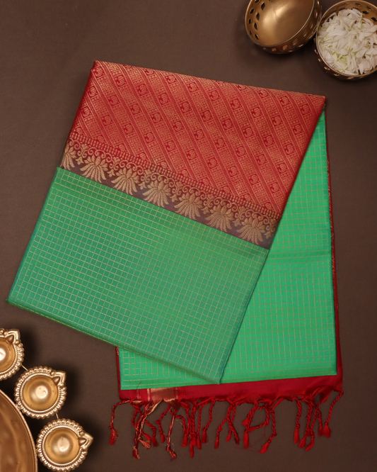 Parrot Green and Maroon Pure Silk Saree