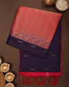 Deep Blue Handloom Soft Silk Saree with Subtle Stripes & Deep Pink Contrast Pallu