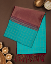 Teal & Plum Maroon Pure Silk Saree with Gold Grid Weave