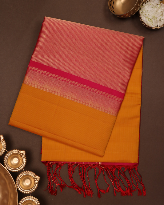 Magenta Pink and Mustard Pure Silk Saree with Zari Accents