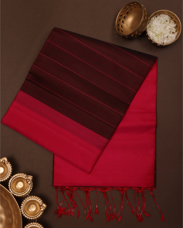 Vibrant Pink Pure Handloom Silk Saree with Burnt Pink Contrast Border & Striped Pallu