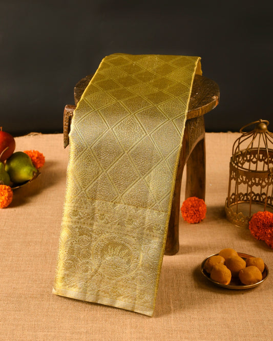 Pastel Green Pure Tissue Silk Saree with Diamond Weave & Turning Border