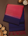 Dark Blue Handloom Soft Silk Saree with Subtle Stripes & Vibrant Orange Contrast Pallu
