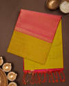 Olive Gold & Festive Pink Pure Silk Saree with Zigzag Zari Accents