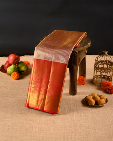 Red and Gold Pure Tissue Silk Saree with Gold Brocade & Rich Pallu