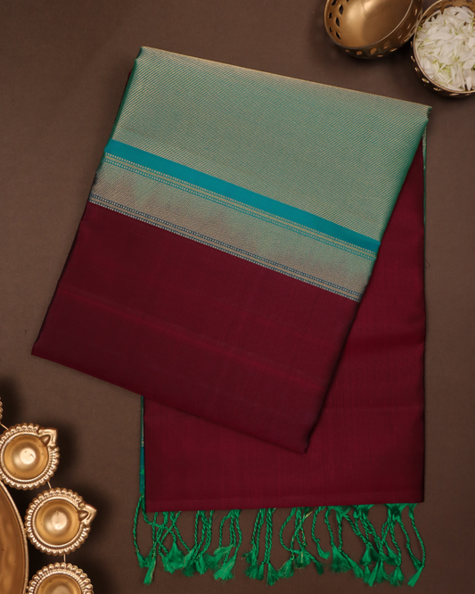Teal and Maroon Pure Silk Saree