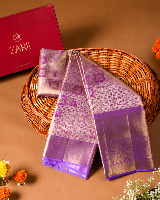Purple Pure Tissue Silk Saree with Intricate Weave & Rich Pallu