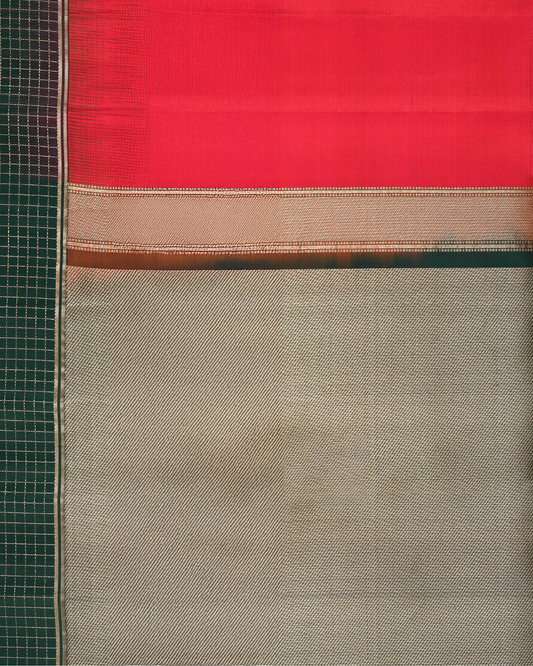 Crimson Red and Antique Gold Pure silk saree with Zari Borders