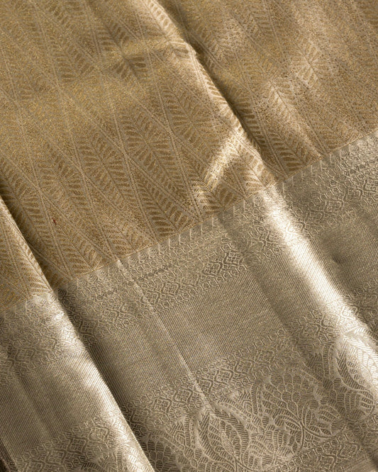 Light Gold Pure Tissue Silk Saree with Diamond Motifs & Rich Pallu
