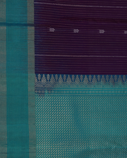 Teal & Deep Plum Pure Silk Saree with Diamond Zari Weave