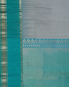 Cream Pure Silk Saree with Teal Brocade Pallu and Gold Checked Body