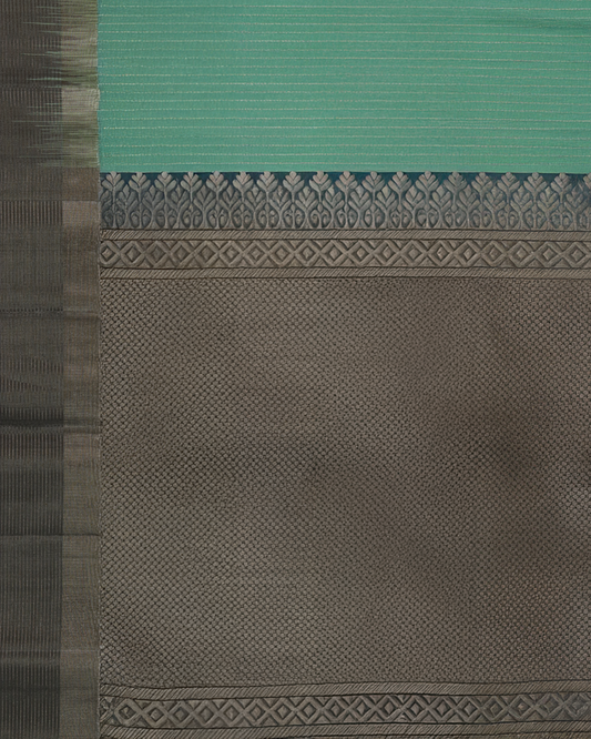 Mint Green and Antique Gold Pure Silk Saree with Temple Motif