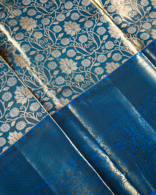 Blue Tissue Silk Saree with Intricate Weave & Rich Pallu