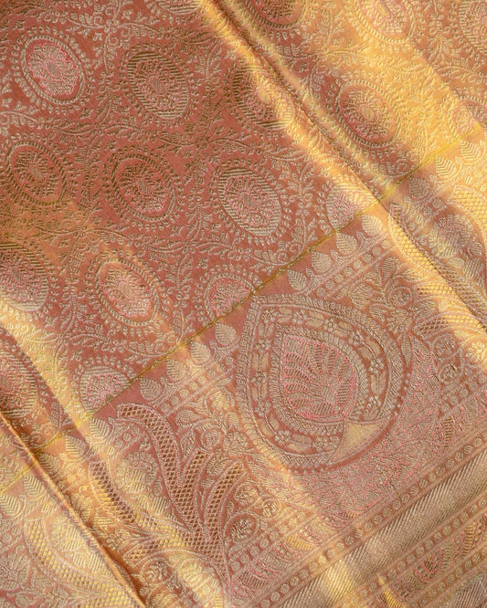 Peach Pure Tissue Silk Saree with Intricate Detailing & Rich Pallu