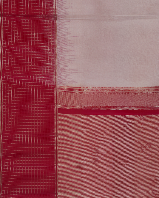 Red and Ivory Pure Silk Saree with Zari Border