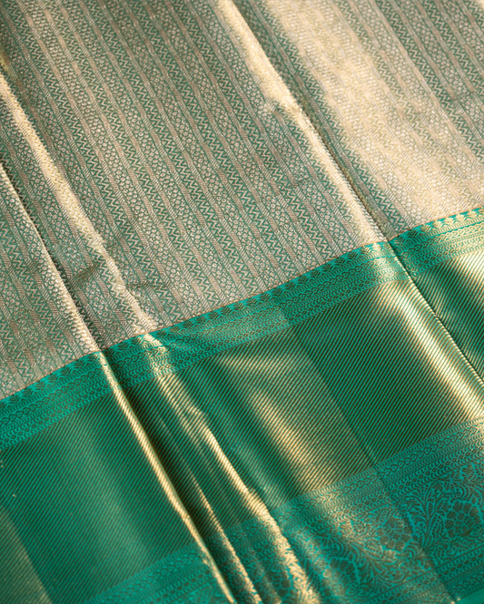 Green Pure Tissue Silk Brocade Saree with Broad Border and Rich Pallu