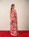 Nazaaraa – Crushed Chiffon Digital Print Saree with Mirror Scallop Work