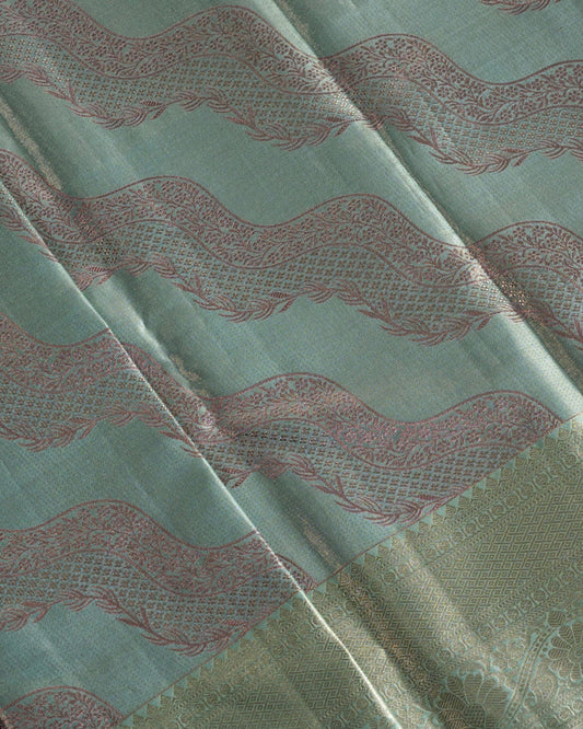 Light Green Pure Tissue Silk Saree with Floral Wave Motifs in Neem Zari