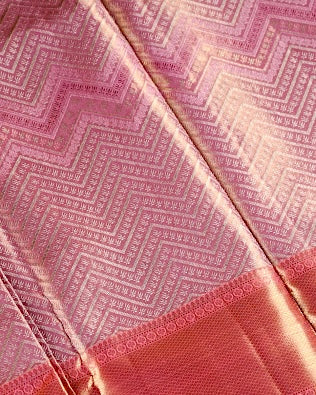 Pastel Pink Pure Tissue Silk Brocade Saree with Broad Border and Rich Pallu