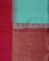 Parrot Green Handloom Soft Silk Saree with Raindrop Motifs & Dark Pink Contrast Pallu
