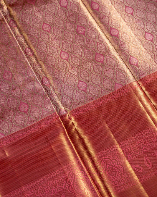 Pastel Pink Pure Tissue Silk Brocade Saree with Floral Motifs & Rich Pallu