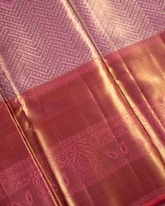 Pastel Pink Pure Tissue Silk Saree Lotus Motifs & Rich Pallu
