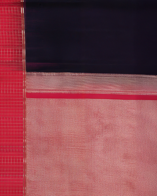 Navy Blue and Magenta Pure Silk Saree with Subtle Zari Weave