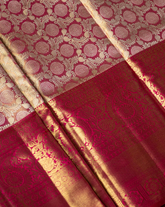 Pink Tissue Silk Saree with Intricate Weave, Border & Rich Pallu