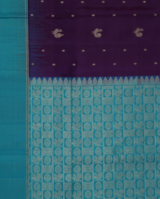 Violet & Cyan Blue Pure Silk Saree with Zari Motifs