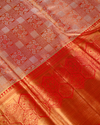 Red and Gold Pure Tissue Silk Saree with Checks, Floral Motifs & Honeycomb Inspired Border