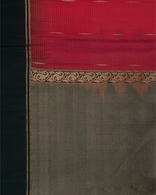 Dark Pink Handloom Soft Silk Saree with Dark Green Contrast Border & Pallu