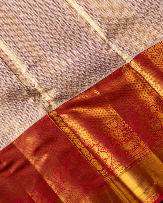 Red and Gold Pure Tissue Silk Saree with Gold Brocade & Rich Pallu