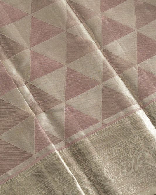 Silver Pure Tissue Silk Saree with Triangular Motifs and Neem Zari Accents