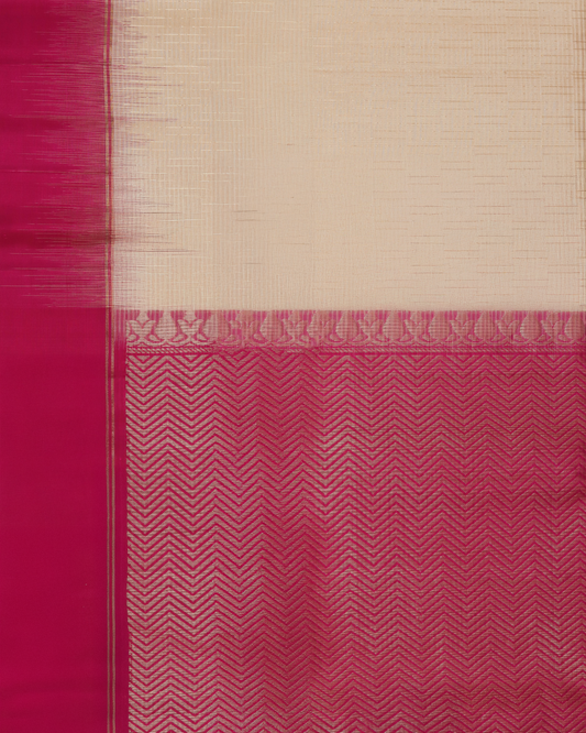 Beige Handloom Soft Silk Saree with Contrast Pink Border & Pallu