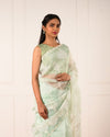Noor-e-Gul - Mint Green Floral Glass Tissue Saree with Pearl & Sequin Embellishments