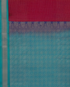 Teal and Red Checkered Pure Silk Saree with Zari Elegant Motifs