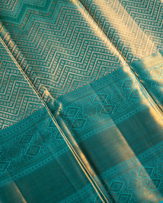 Pastel Blue Pure Tissue Silk Saree with Lotus Motifs & Rich Pallu