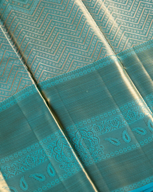 Pastel Blue Pure Tissue Silk Brocade Saree with Gold Zari & Rich Pallu