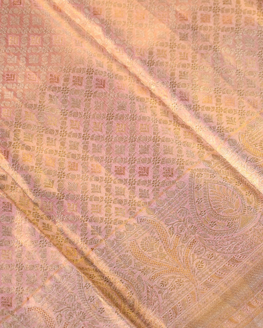 Baby Pink Pure Tissue Silk Saree with Intricate Detailing & Rich Pallu