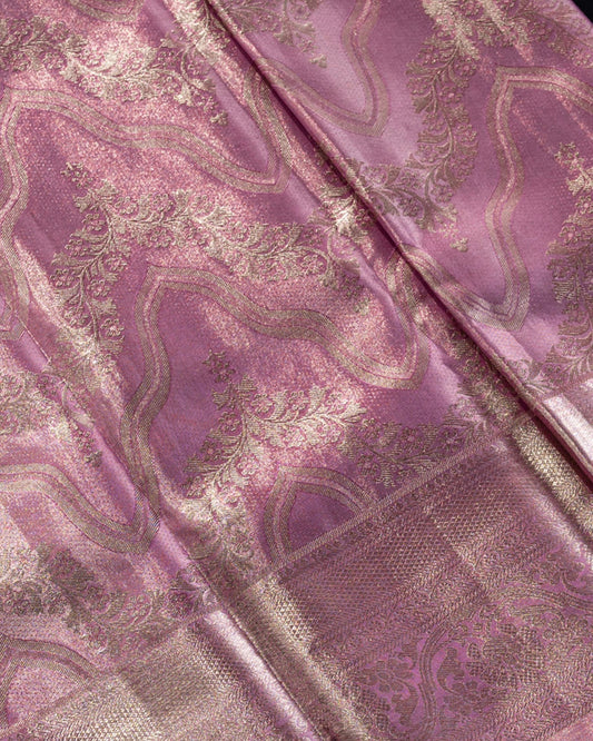 Pastel Pink Pure Tissue Silk Saree with Silver Zari and Unconventional Floral Motifs
