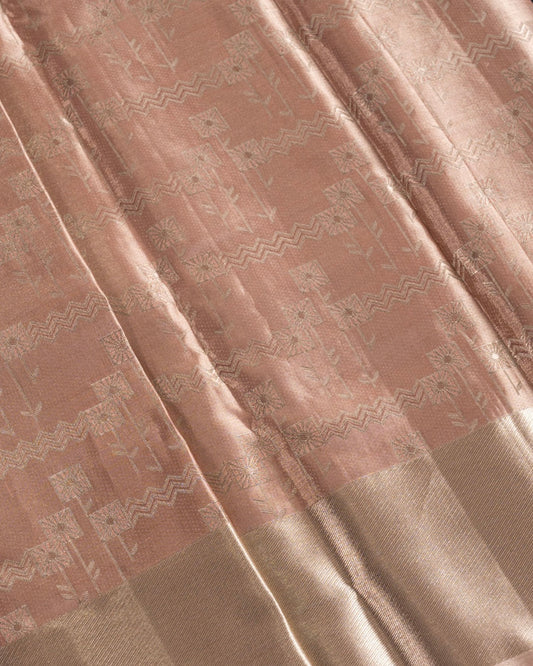 Pastel Pink Pure Tissue Silk Saree with Silver Geometric Weave and Subtle Silver Border