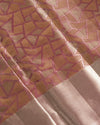 Pastel Pink Pure Tissue Silk Saree with Geometric Weave & Soft Metallic Border