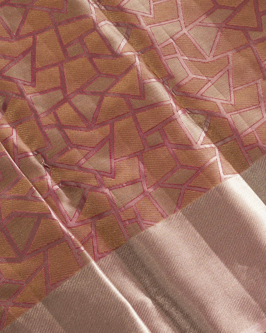 Pastel Pink Pure Tissue Silk Saree with Geometric Weave & Soft Metallic Border