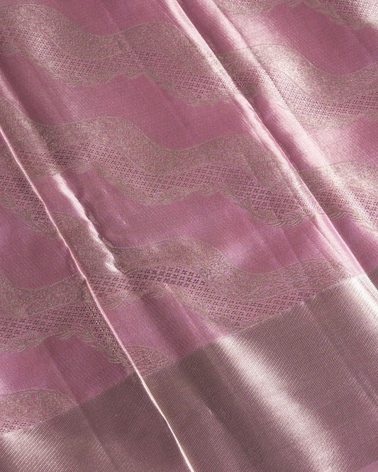 Pastel Pink Pure Tissue Silk Saree with Floral Wave Motifs in Silver Zari