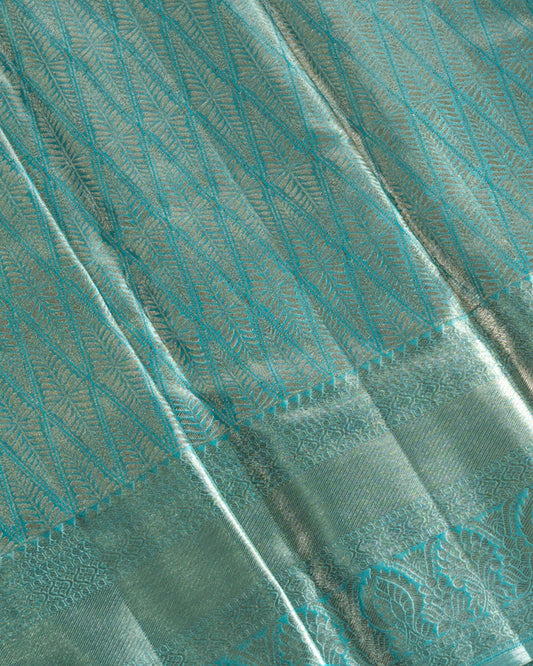 Pastel Blue Pure Tissue Silk Saree with Diamond Motifs and Rich Pallu